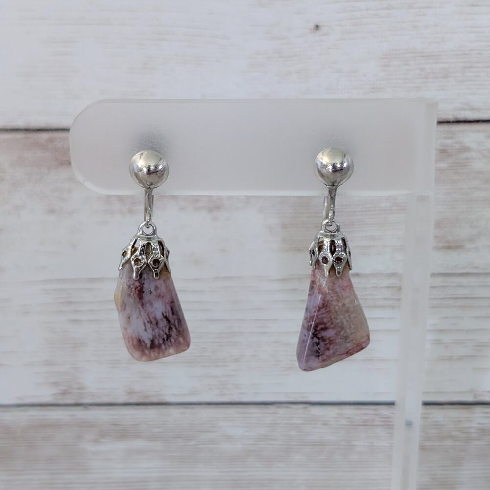 Vintage Screw On Earrings Red Tones Stone? Dangle